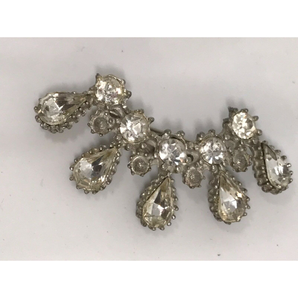 Vintage Clear Rhinestone Brooch Pin 2"